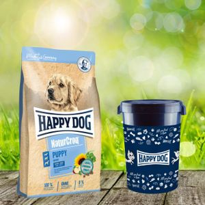 Happy Dog Premium NaturCroq Puppy 15 kg inkl. Happy Dog Futtertonne 43 Liter