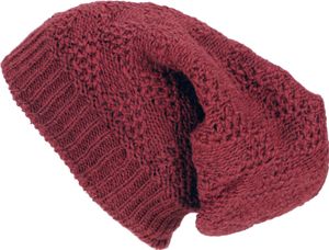 Handgestrickte Wollmütze, Strickmütze aus Schurwollle, Wintermütze - Weinrot, Uni, Wolle, Mützen