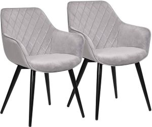 WOLTU 2er-Set Esszimmerstühle Küchenstühle Wohnzimmerstuhl Polsterstuhl Design Stuhl mit Armlehne Samt Gestell aus Stahl Grau