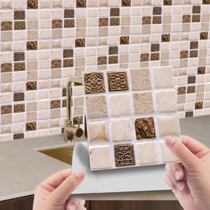 Kitchen Bathroom 3D Mosaic Self-Adhesive Wall Cover  Sticker,Farbe: Beige,Größe:10x10cm