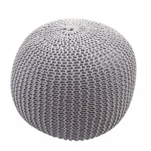 Pouf HWC-E16, Strickhocker Sitzhocker Strickpouf, Strickoptik 40x50cm  grau