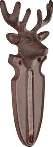 Esschert Design | Termometr ścienny - 22 cm - Żeliwo - Rustykalny z głową jelenia - Odporny na warunki atmosferyczne