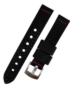 Uhrenarmband RAVENNA NL extra lang schwarz NAHT rot 20mm Kalbleder