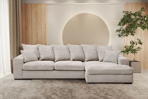 Ecksofa mit schlaffunktion und bettkasten, Sofa L-form, Couch L-form Gabon stoff Zoom Perle Ottomane Rechts