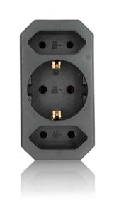 Multistecker 2x Euro und 1x Schutzkontakt schwarz vertikal