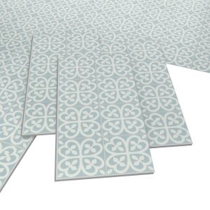 ARTENS - PVC Bodenbelag OTAVA - Click Vinyl-Fliesen - Vinylboden- Zementfliesen Muster - Zartblau / Weiß - FORTE - 61 cm x 30,5 cm x 4,2 mm - Dicke 4,2 mm - 1,49m²/8 Fliesen