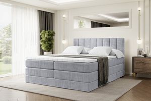 ALTDECOR Boxspringbett mit 2 Matratzen und Topper - 180x200 cm - OTTA KING - Hellgrau Samt - Polsterbett mit, H3- und H4- Matratzen, Bettkasten und Lattenrost, Bett mit Stauraum