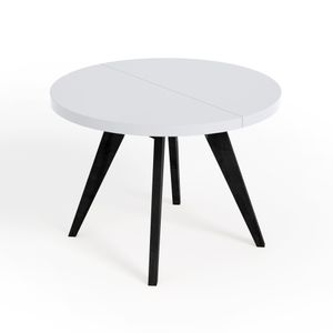 Runder Ausziehbarer Tisch für Esszimmer, LORA, Loft-Stil, Skandinavische, Durchmesser: 90 / 190 cm, Farbe: Weiß / Schwarz
