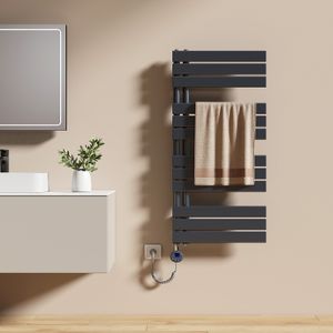 EMKE Handtuchtrockner Elektrisch Asymmetrie Badheizkörper mit Timing Thermostat Handtuchwärmer 1041 x 500mm Anthrazit Handtuchhalter Heizkörper mit 600W Heizstab