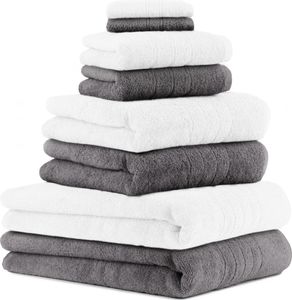 Betz 8-tlg. Handtuch-Set DELUXE  2 Badetücher 2 Duschtücher 2 Handtücher 2 Seiftücher 100% Baumwolle  Farbe: weiß und anthrazit