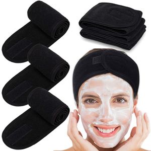 Haarband für Make Up, 4PCS Kosmetik Stirnband Frottee, verstellbare Haarschutzband mit Klettverschluss für Sport, Yoga, Washen, Schwarz