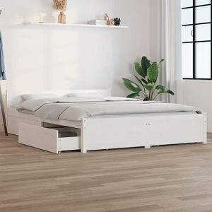 The Living Store Bett mit Schubladen Weiß 140x190 cm