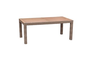 Proutěný rozkládací stůl Merxx 180/240 x 100 cm - hliníkový rám s přírodním plastovým proutím a akátovým dřevem
