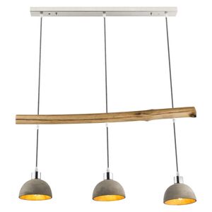 Globo Lighting Hängeleuchte Metall Nickel matt, Holz, Beton, Kabel Textil Grau, Betonschirm außen grau, innen gold, LxBxH: 850x150x1050mm, exkl. 3x E27 40W 230V