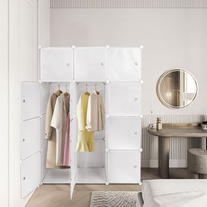 Kleiderschrank DIY Regalsystem mit Tür Steckregal Kleiderschrank Garderobenschrank 110x47x145cm Weiß