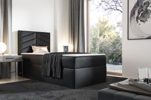 Box spring posteľ PEDRO s 1 posteľným roštom, čalúnená posteľ, rozmery: 90 x 200 cm, farba: čierna, velúrová látka, jednolôžko s matracom Bonell vrátane toppera