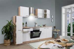 respekta Küche Küchenzeile Küchenblock Einbauküche 240 cm Eiche Sägerau weiß