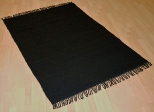 Teppich Fleckerl Fleckerlteppich Handwebteppich UNI Baumwolle Handweb Waschbar Farbe: Schwarz Größe: ca. 60x110 cm