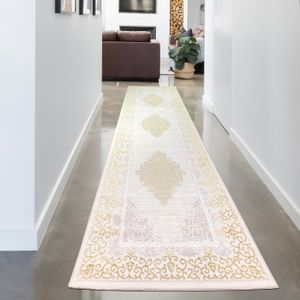 Teppich mit orientalischem Flair | | weiß gold grau Größe - 100 x 200 cm
