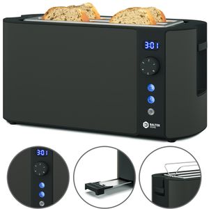 Balter Toaster 4 Scheiben Langschlitz Edelstahl LCD Restzeitanzeige Brötchenaufsatz Sandwich 1500W Grau / Anthrazit