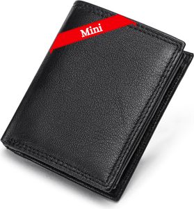 FOMAX Mini Herren Geldbörse aus echtem Leder mit RFID Schutz, 11 Kartenfächer, Klein & Kompakt, Hochformat, Schwarz