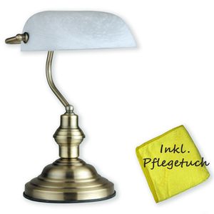 Schreibtischlampe weiß Schirm Retro Tischlampe Banker Lampe Wohnzimmer Messing