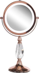 BELIANI Schminkspiegel Roségold Eisen rund doppelseitig drehbar mit LED Licht Ständer 5-fach Vergrößerung Modern Kosmetikspiegel Tischspiegel