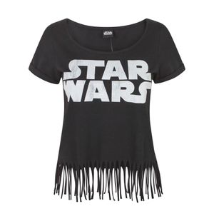 Damen Fransen-T-Shirt mit Star-Wars-Logo NS4258 (XL) (Schwarz)