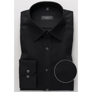 ETERNA Pánske tričko s dlhým rukávom Comfort Fit Black Poplin Basic Kent 100% bavlna Náprsné vrecko Veľkosť 43
