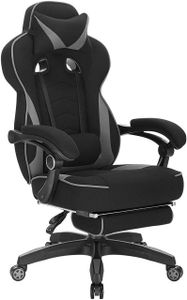 WOLTU Gaming Stuhl Racing Stuhl Bürostuhl Chefsessel mit Kopfstütze und Lendenkissen, Fußstütze, Stoff, Grau, BS83gr