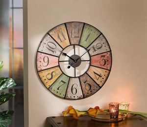 große Wanduhr "Colors" aus Holz & Metall im Vintage Stil, Ø 50 cm, analog Uhr