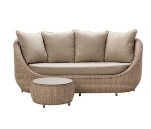 Dehner Lounge-Sofa Bari, 2-teilig, 3-Sitzer Sofa mit Tisch, inkl. Polster, Aluminium/Kunststoff/Glas/Polypropylen/Polyester, hellbraun