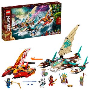 LEGO 71748 NINJAGO Duell der Katamarane Bauset mit 4 Spielzeugbooten und Kai, Jay und Zane Minifiguren