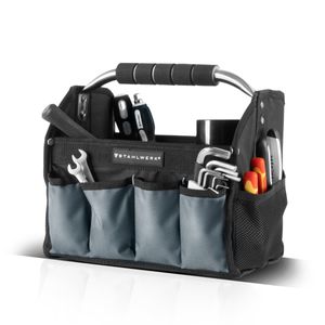 STAHLWERK Werkzeugtasche Montagetasche mit 10 Außentaschen und 12 Innenschlaufen