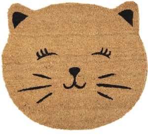 Clayre & Eef Türmatte Katze 50x44 cm Braun Schwarz PVC-Kokosfaser Rund