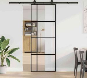 vidaXL Drzwi przesuwne z okuciem 76x205 cm ESG szkło i aluminium