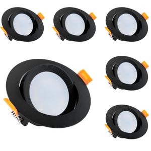 LUMILED 6x zapustené bodové svietidlá LED ploché spoty GU10 vrátane 6W nahrádza 50W halogénovú LED žiarovku neutrálna biela 4000K 580lm zapustené svietidlá 230V zapustený rám čierny okrúhle zapustené spoty otočné svietidlo