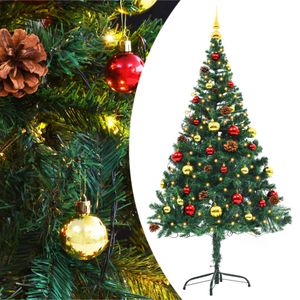 vidaXL Künstlicher Weihnachtsbaum mit Kugeln und LEDs Grün 150 cm