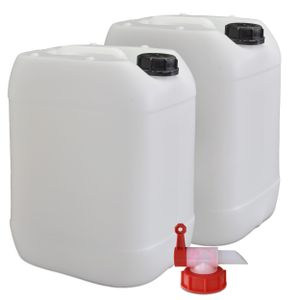 plasteo® 2 Stück 20 Liter Kanister Wasserkanister Campingkanister + 1 x Hahn Lebensmittelecht BPA frei Gastronomie Gewerbe Camping Wohnwagen