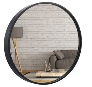 MATKAM Wandspiegel Ø60 cm (Spiegelfläche Ø56 cm), runder Spiegel mit lackiertem Spiegelrahmen (Schwarz)