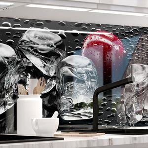 Küchenrückwand selbstklebend Glasoptik - KIRSCHEN UND EIS - 1.8mm, versteift, alle Untergründe, Hart PET Material, PREMIUM 60 x 220cm