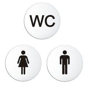 Toilettenschilder Damen-Herren WC-Text aus Aluminium | 3er Set WC Schilder | Ø 100 mm – UV-beständig Kratzfest