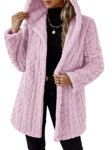 Damen Langarm Mantel Fuzzy Fleece Jacke Warme Strickjacke Lässiger Wintermantel Puder aufhellen,Größe L