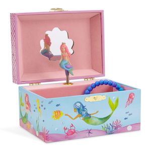 Jewelkeeper Schmuck Spieluhr Schmuckkästchen Für Mädchen Mit Drehendem Einhorn Regenbogen, Blau Meerjungfraukunststoff