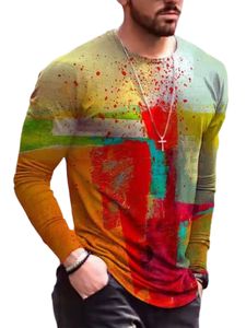 Herren Graffiti Printed Rundhalsausschnitt Fitted Tops Langarm T-Shirt Pullover Bluse,Farbe: Orange,Größe:3XL
