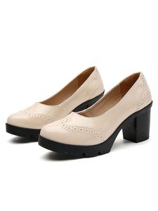 Damen Slip On Pumps Anti-Rutsch High Heels Komfort Chunky Block Heel Kleid Schuhe Gehen Beige,Größe:EU 41