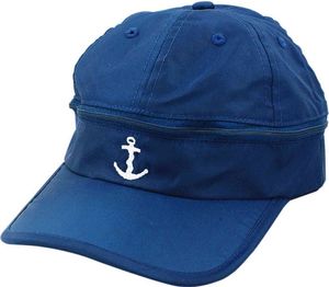 Regen/Sonnen-Cap 'Anker', Marineblau, Polyester weiß bestickt Wetterfest Maritim