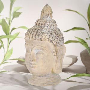 ECD Nemecko Budha figúrka, 78 cm, béžová/sivá, z polyresinu, hlava sochy, dekorácia Feng Shui liata kamenná figúrka Ázia dekorácia objekt kamenná figúrka, pre dom a záhradu