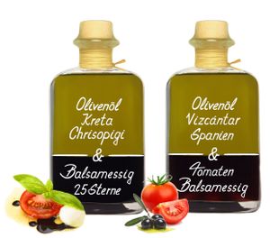 Dressing Duo je 350ml Olivenöl Vizcantar & Tomaten Essig und Kreta Olivenöl & 25 Sterne Balsam Essig