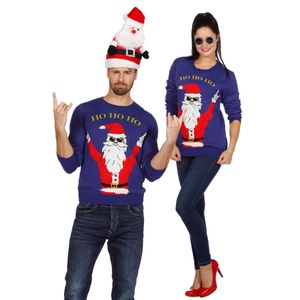 Weihnachtspullover Rockin Christmas Blau/Rot/Weiß S